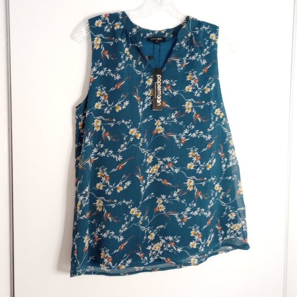 Papermoon Annie Split Neck Teal Green Floral Chiffon Top - Picture 1 of 10